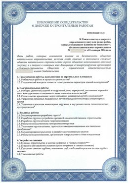 Приложение к свидетельству о допуске к строительным работам Климовск СРО в строительстве